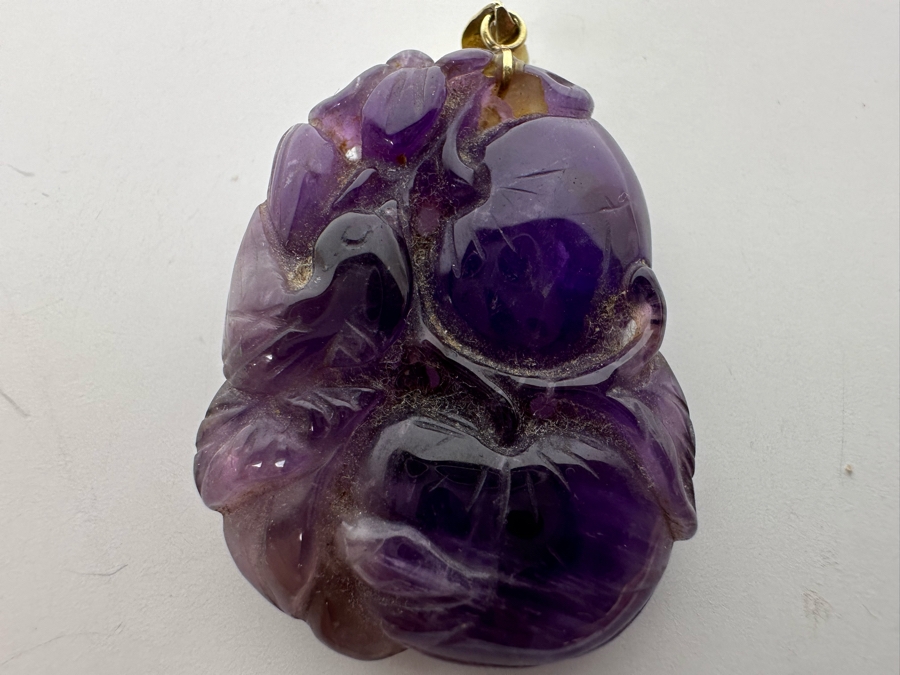 14K Gold Chinese Carved Amethyst Pendant 10.5g Retails $495 [Photo 9]