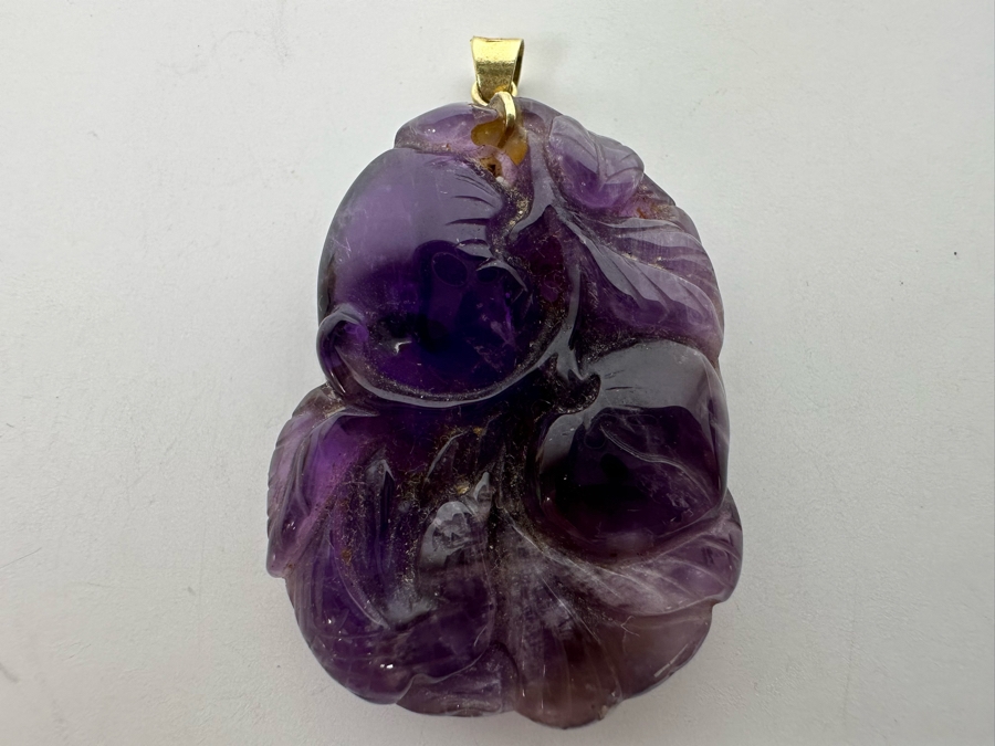 14K Gold Chinese Carved Amethyst Pendant 10.5g Retails $495 [Photo 2]