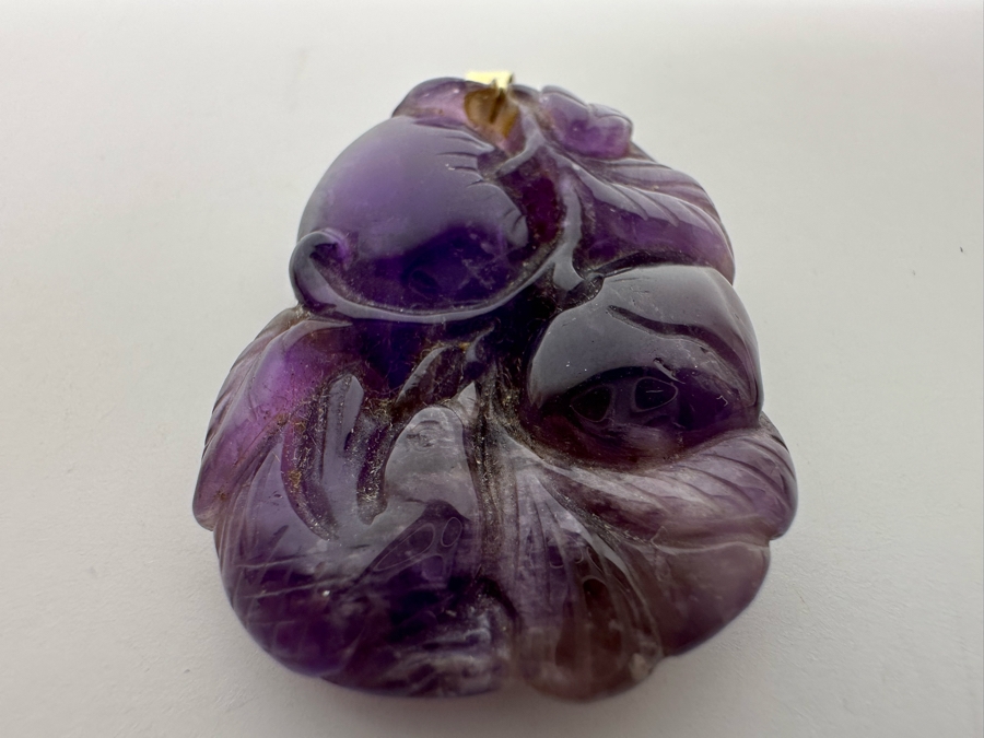 14K Gold Chinese Carved Amethyst Pendant 10.5g Retails $495 [Photo 5]