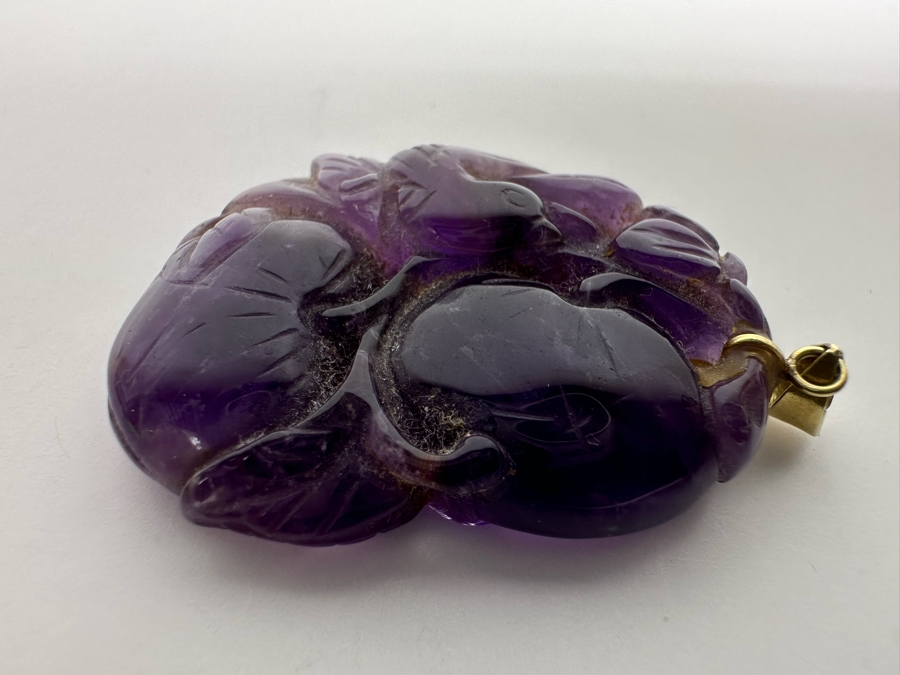 14K Gold Chinese Carved Amethyst Pendant 10.5g Retails $495 [Photo 12]