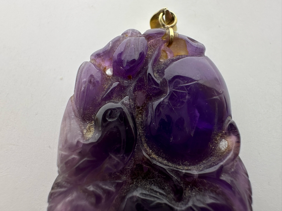 14K Gold Chinese Carved Amethyst Pendant 10.5g Retails $495 [Photo 11]