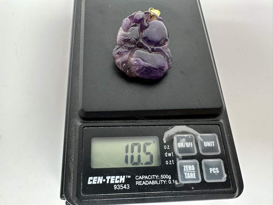 14K Gold Chinese Carved Amethyst Pendant 10.5g Retails $495 [Photo 13]