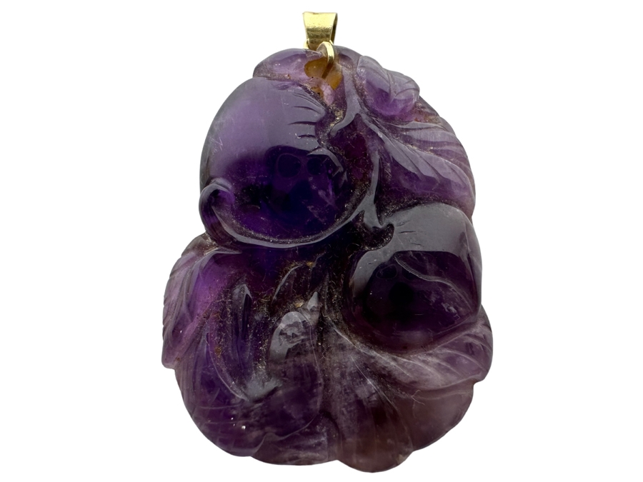 14K Gold Chinese Carved Amethyst Pendant 10.5g Retails $495 [Photo 1]