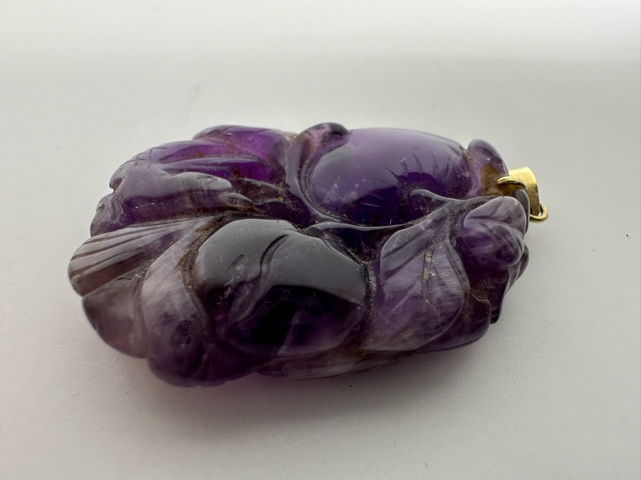 14K Gold Chinese Carved Amethyst Pendant 10.5g Retails $495 [Photo 6]