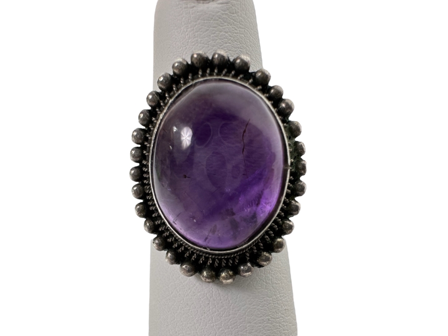 Signed Chinese Sterling Silver Amethyst Ring Size 5 5g [Photo 1]