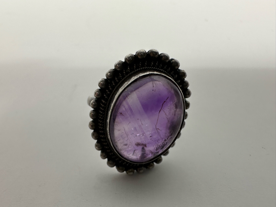 Signed Chinese Sterling Silver Amethyst Ring Size 5 5g [Photo 14]