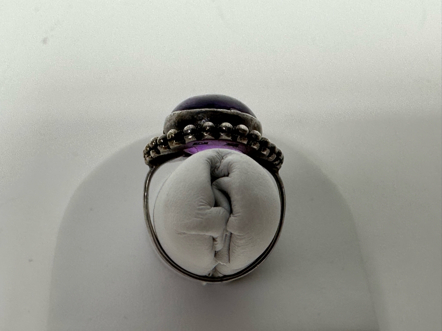 Signed Chinese Sterling Silver Amethyst Ring Size 5 5g [Photo 8]