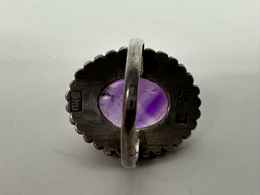 Signed Chinese Sterling Silver Amethyst Ring Size 5 5g [Photo 9]