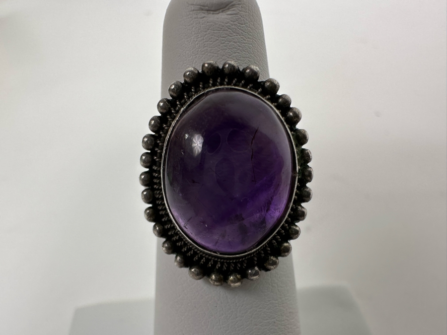 Signed Chinese Sterling Silver Amethyst Ring Size 5 5g [Photo 3]