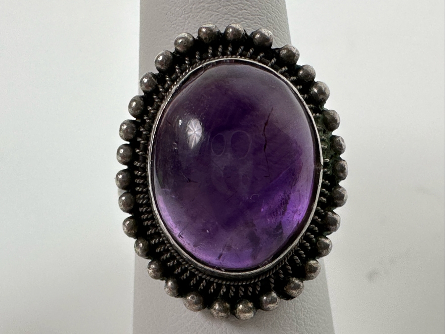 Signed Chinese Sterling Silver Amethyst Ring Size 5 5g [Photo 6]