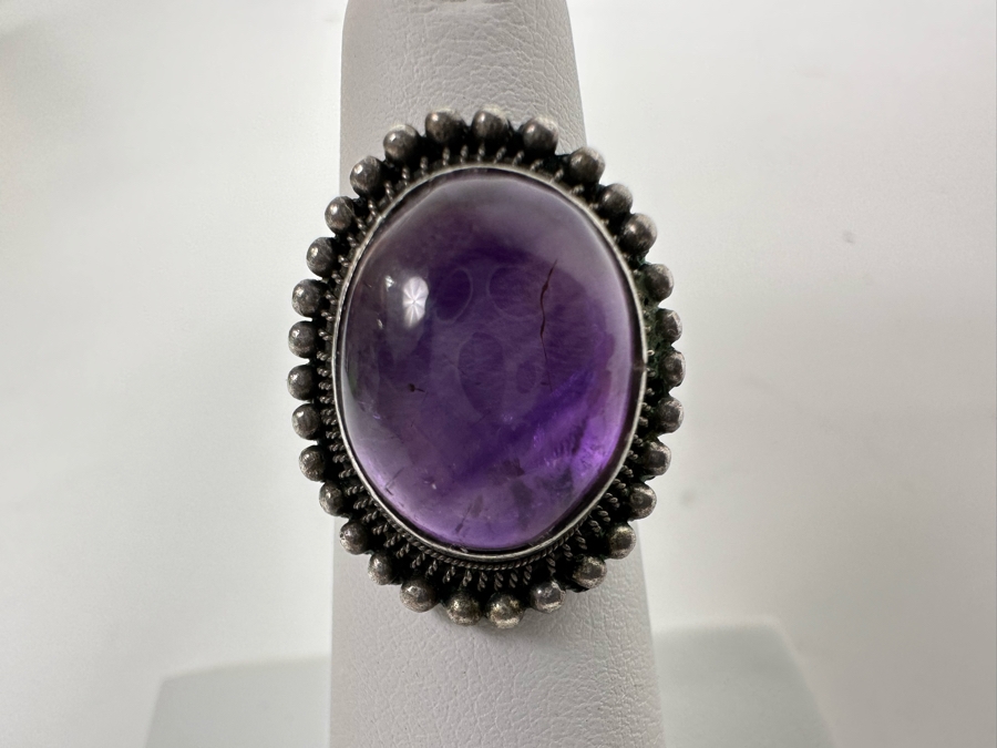 Signed Chinese Sterling Silver Amethyst Ring Size 5 5g [Photo 4]