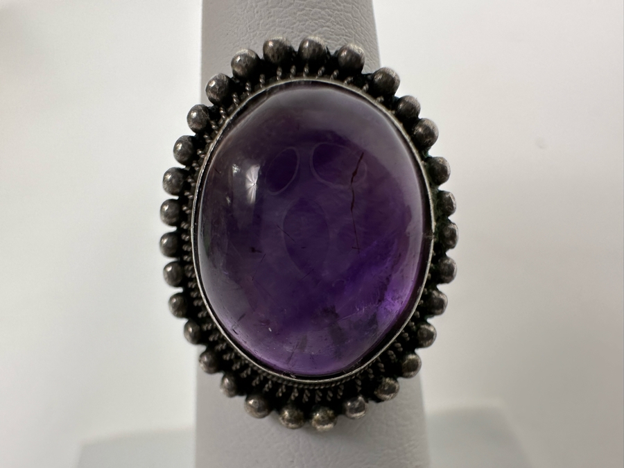 Signed Chinese Sterling Silver Amethyst Ring Size 5 5g [Photo 5]