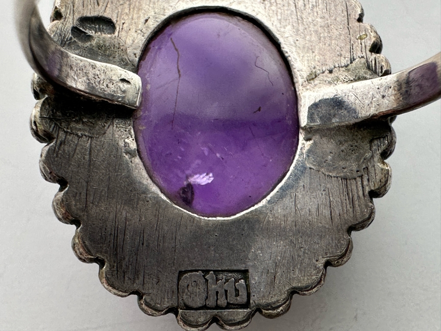 Signed Chinese Sterling Silver Amethyst Ring Size 5 5g [Photo 11]