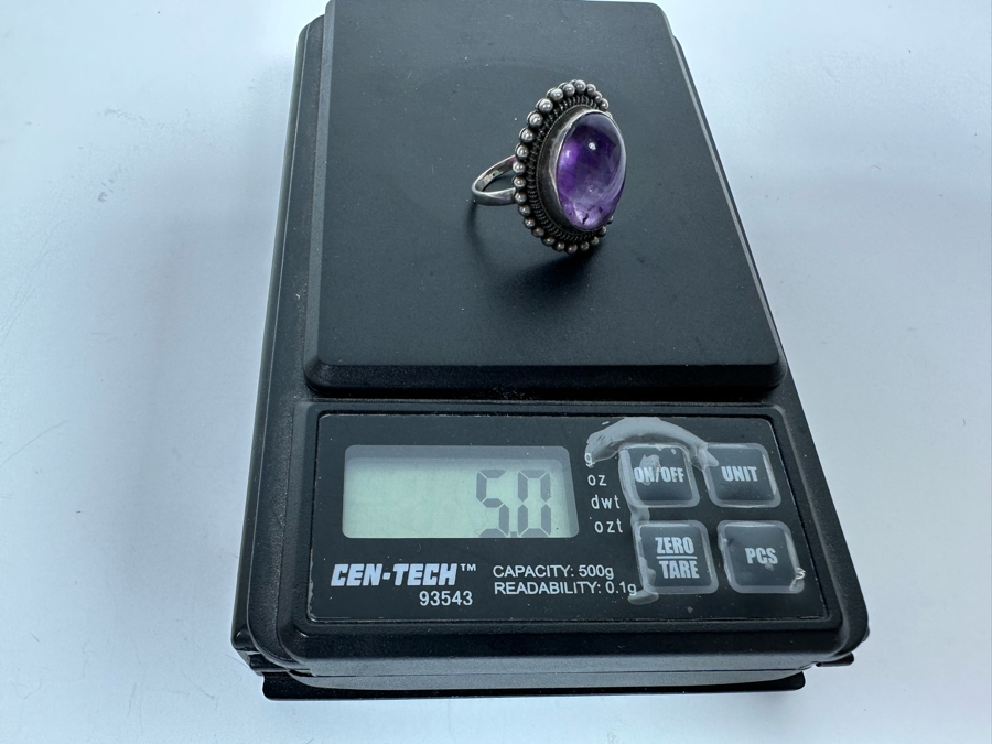 Signed Chinese Sterling Silver Amethyst Ring Size 5 5g [Photo 16]