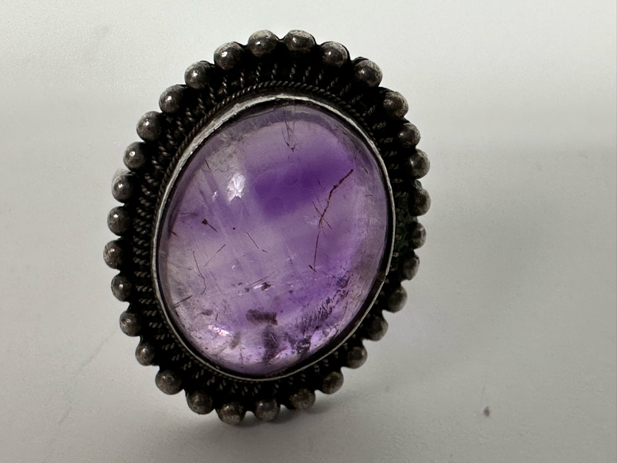Signed Chinese Sterling Silver Amethyst Ring Size 5 5g [Photo 13]