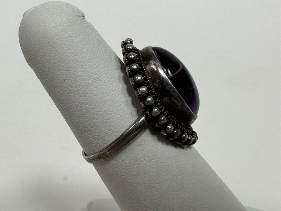 Signed Chinese Sterling Silver Amethyst Ring Size 5 5g [Photo 7]