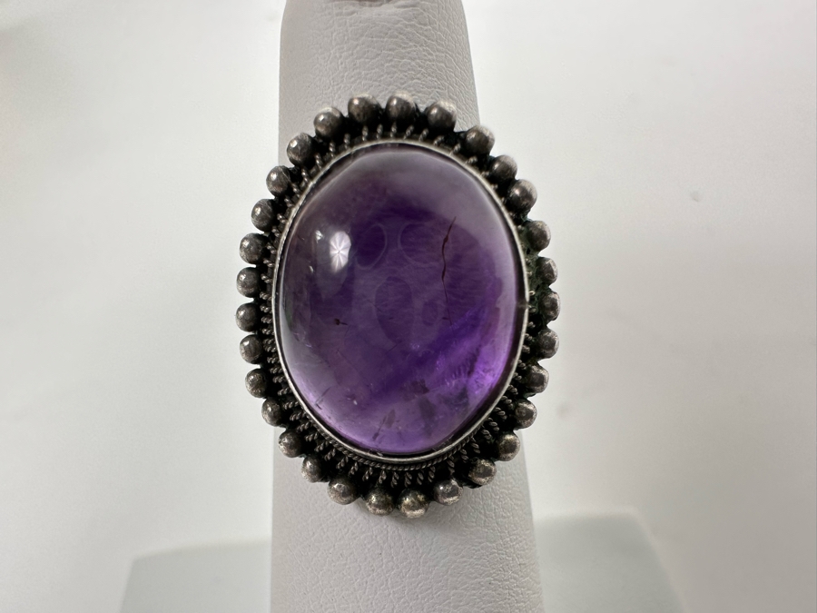 Signed Chinese Sterling Silver Amethyst Ring Size 5 5g [Photo 2]