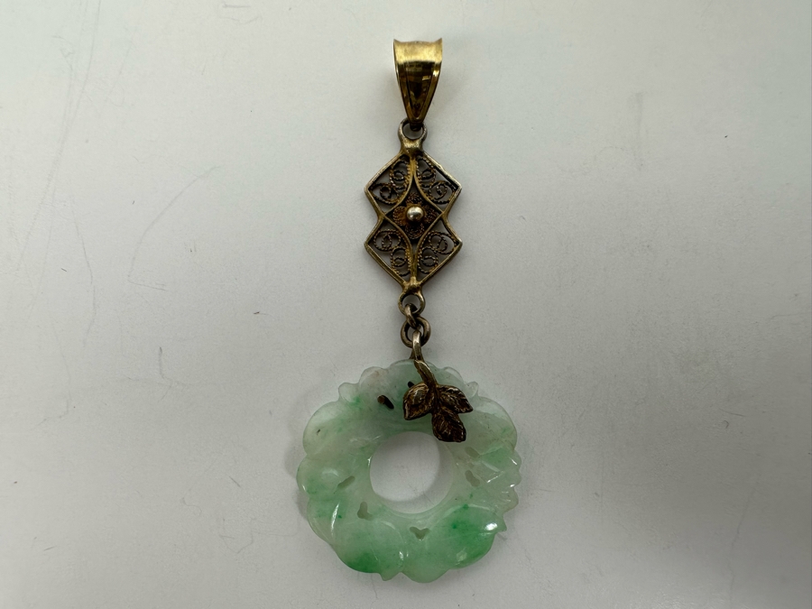 Chinese Vermeil Carved Jadeite Pendant 3.4g [Photo 4]