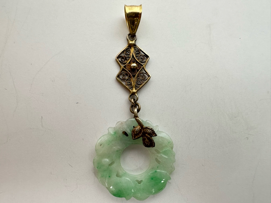 Chinese Vermeil Carved Jadeite Pendant 3.4g [Photo 5]