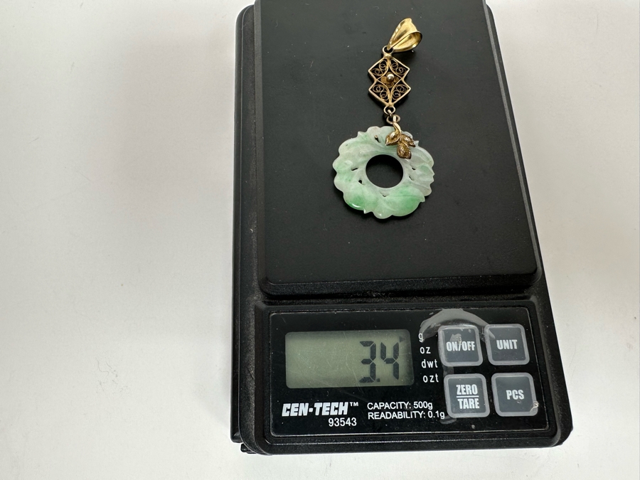 Chinese Vermeil Carved Jadeite Pendant 3.4g [Photo 12]