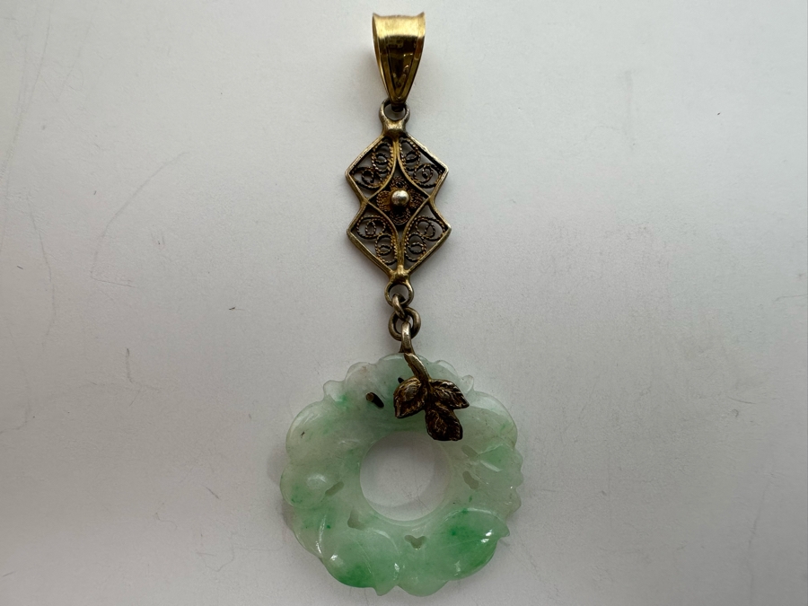 Chinese Vermeil Carved Jadeite Pendant 3.4g [Photo 6]