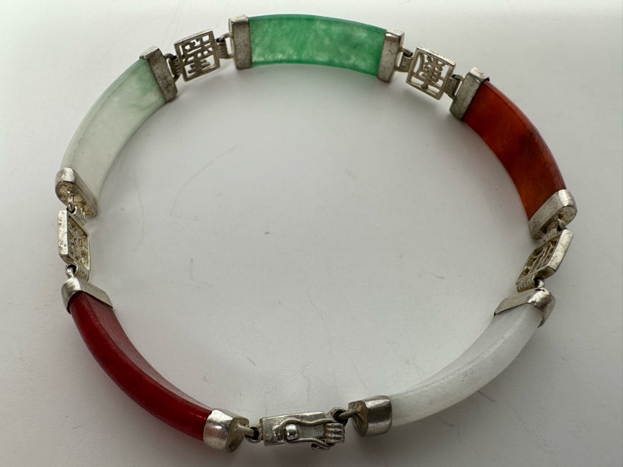 Sterling Silver Jadeite Bracelet 13.3g [Photo 3]
