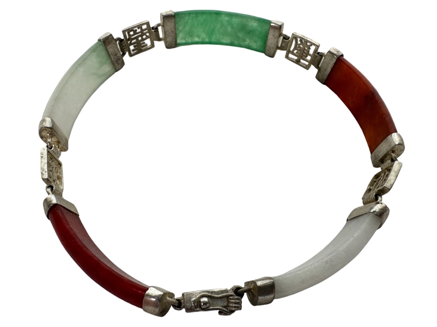 Sterling Silver Jadeite Bracelet 13.3g [Photo 2]