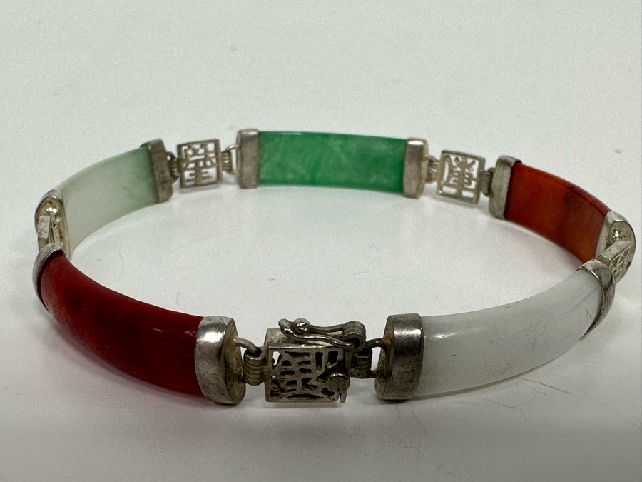 Sterling Silver Jadeite Bracelet 13.3g [Photo 6]