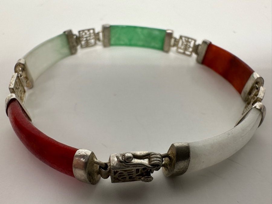 Sterling Silver Jadeite Bracelet 13.3g [Photo 4]