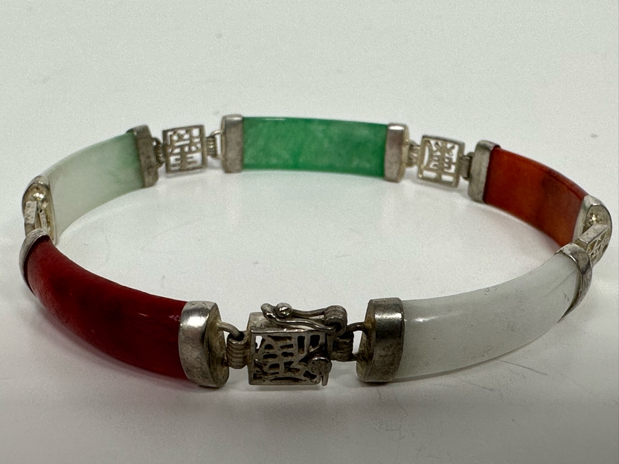 Sterling Silver Jadeite Bracelet 13.3g [Photo 7]