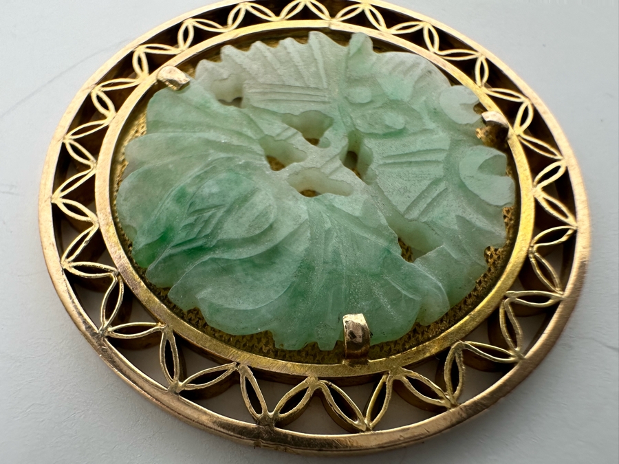 Chinese 14K Gold Carved Jadeite Pendant 7.5g Retails $495 [Photo 8]