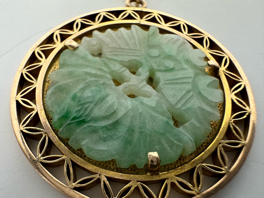 Chinese 14K Gold Carved Jadeite Pendant 7.5g Retails $495 [Photo 9]