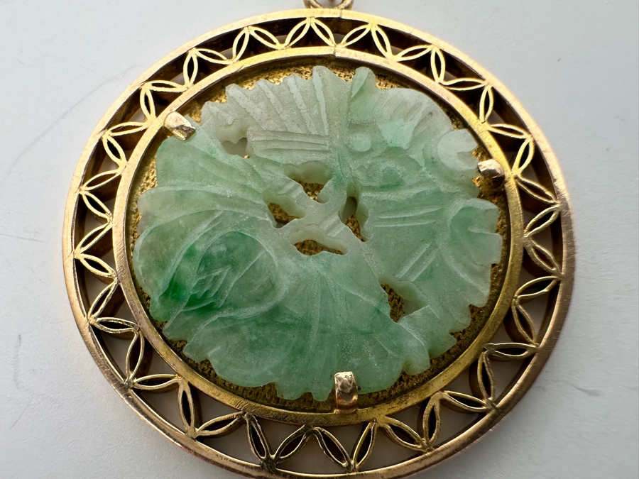 Chinese 14K Gold Carved Jadeite Pendant 7.5g Retails $495 [Photo 7]