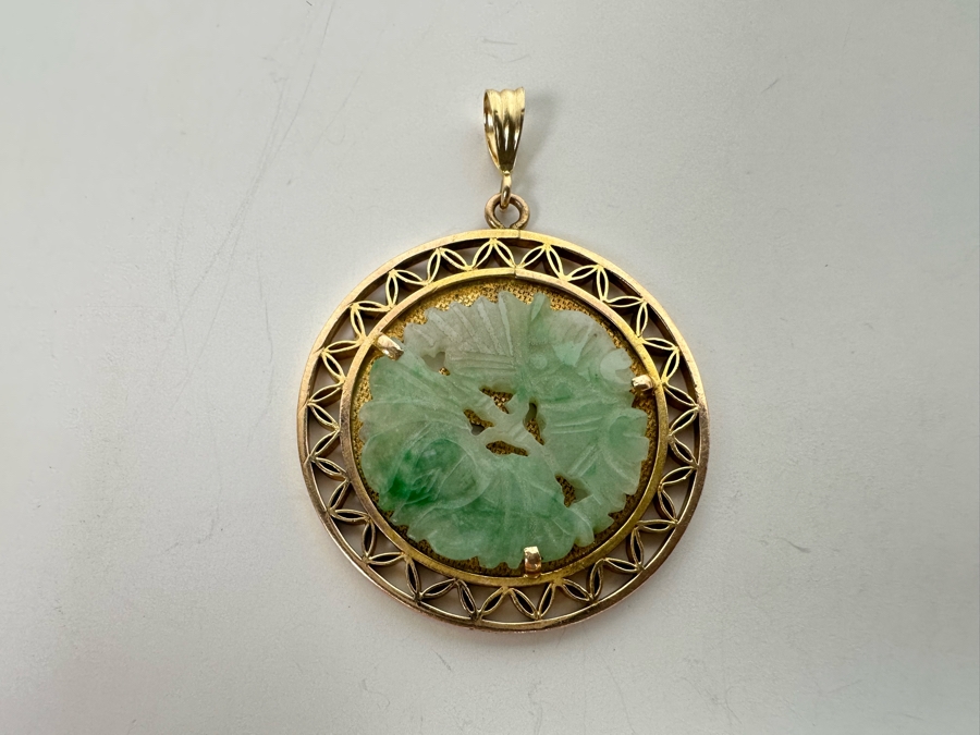Chinese 14K Gold Carved Jadeite Pendant 7.5g Retails $495 [Photo 6]