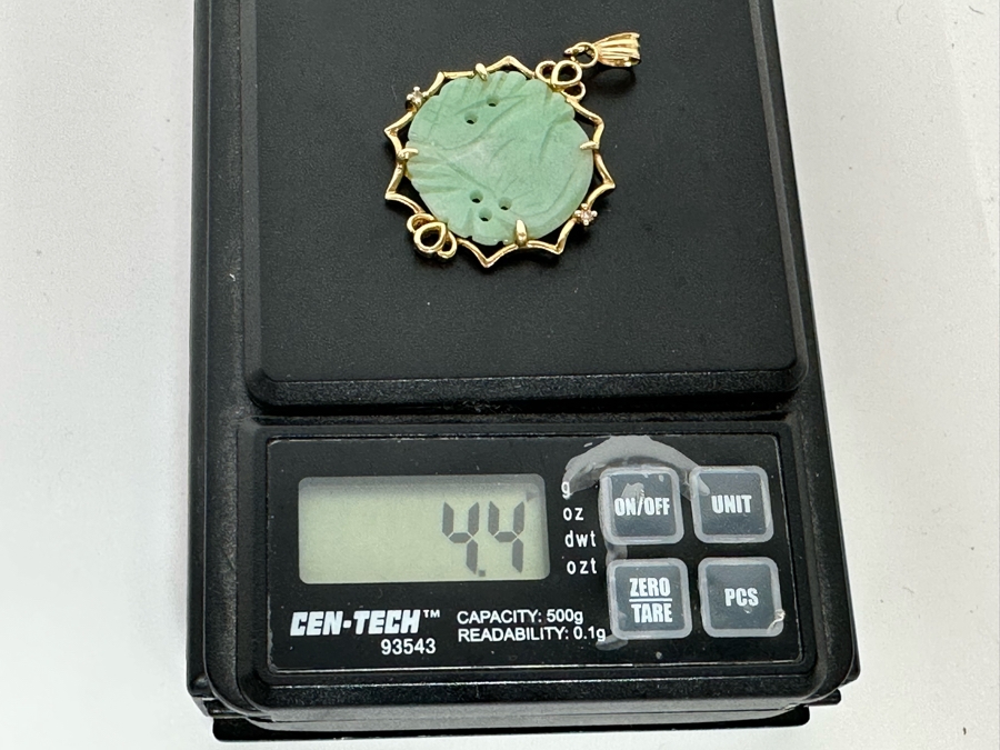 14K Gold Chinese Carved Jadeite Pendant 4.4g [Photo 13]