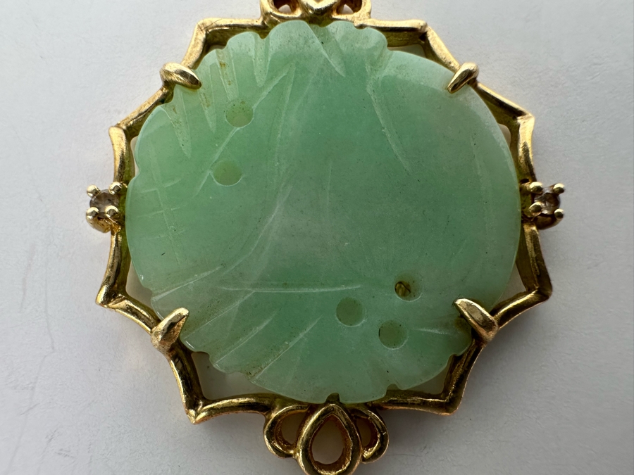 14K Gold Chinese Carved Jadeite Pendant 4.4g [Photo 6]