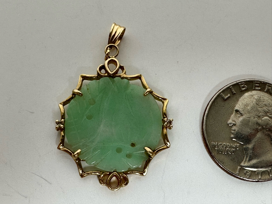 14K Gold Chinese Carved Jadeite Pendant 4.4g [Photo 12]