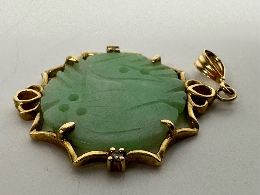 14K Gold Chinese Carved Jadeite Pendant 4.4g [Photo 11]