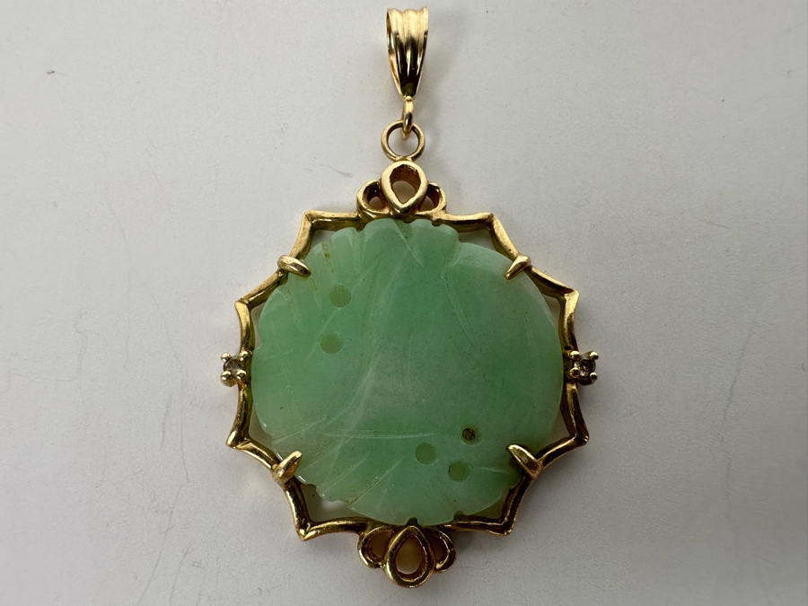 14K Gold Chinese Carved Jadeite Pendant 4.4g [Photo 5]