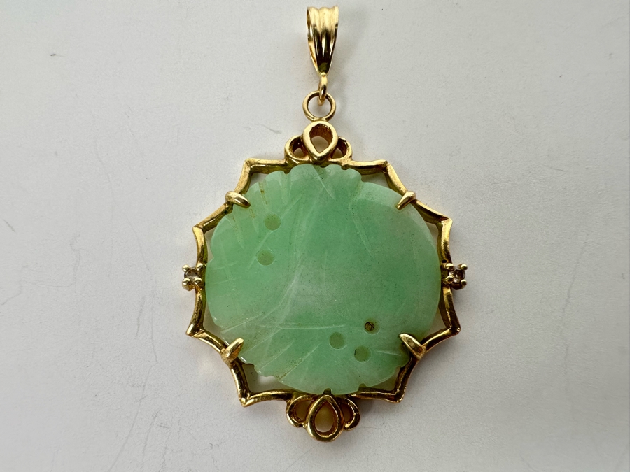 14K Gold Chinese Carved Jadeite Pendant 4.4g [Photo 4]