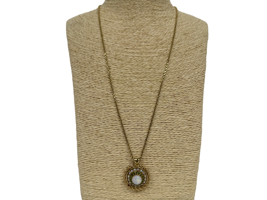 14K Gold Opal & Emerald Pendant With 14K Gold 24' Chain Necklace 16.8g Retails $2,700 [Photo 3]