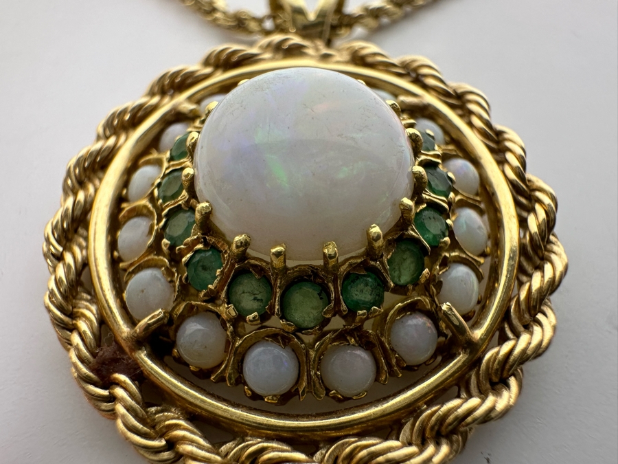 14K Gold Opal & Emerald Pendant With 14K Gold 24' Chain Necklace 16.8g Retails $2,700 [Photo 13]