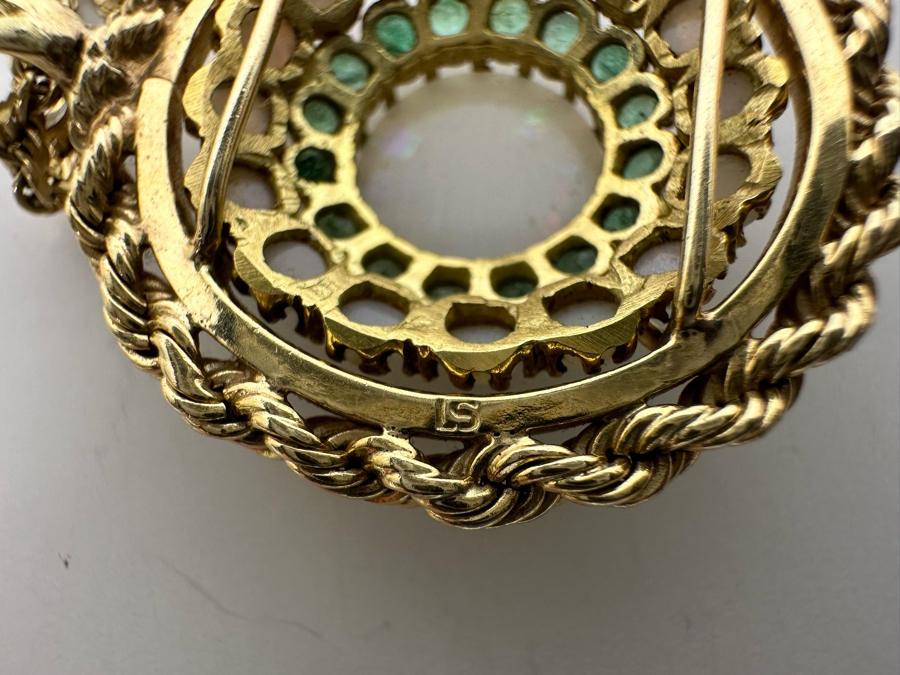 14K Gold Opal & Emerald Pendant With 14K Gold 24' Chain Necklace 16.8g Retails $2,700 [Photo 16]
