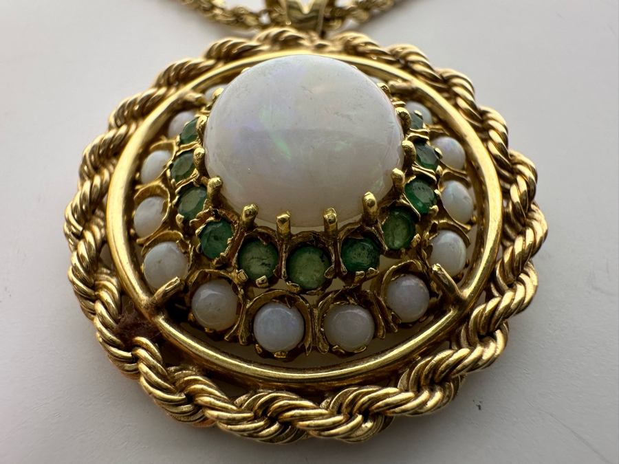 14K Gold Opal & Emerald Pendant With 14K Gold 24' Chain Necklace 16.8g Retails $2,700 [Photo 7]