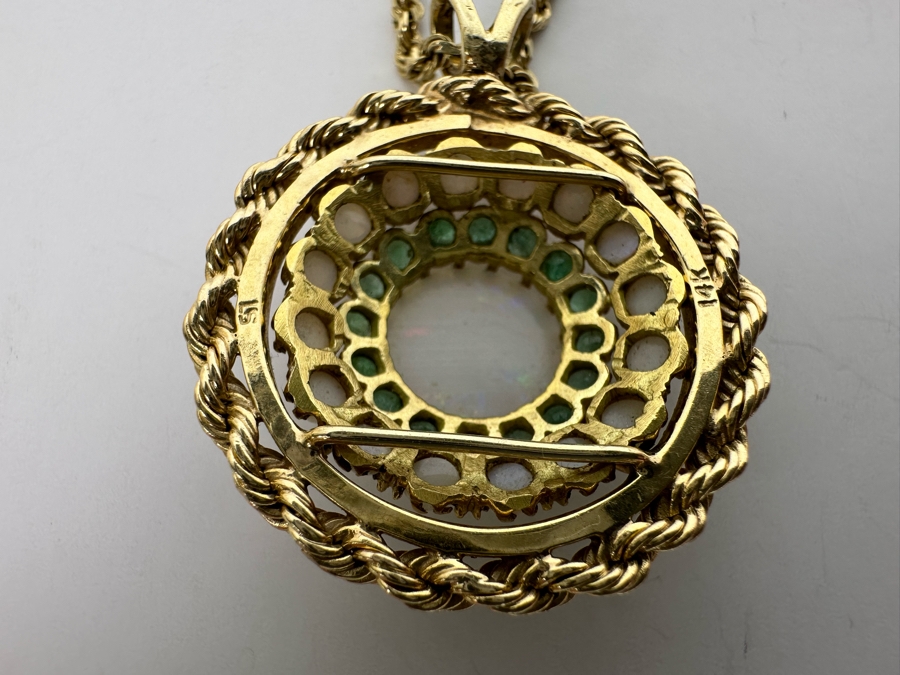 14K Gold Opal & Emerald Pendant With 14K Gold 24' Chain Necklace 16.8g Retails $2,700 [Photo 15]