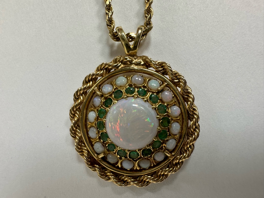 14K Gold Opal & Emerald Pendant With 14K Gold 24' Chain Necklace 16.8g Retails $2,700 [Photo 20]