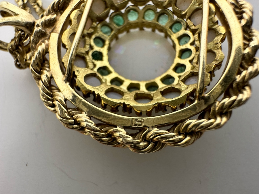 14K Gold Opal & Emerald Pendant With 14K Gold 24' Chain Necklace 16.8g Retails $2,700 [Photo 17]