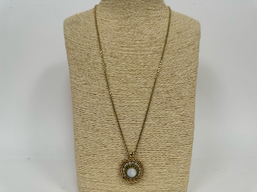 14K Gold Opal & Emerald Pendant With 14K Gold 24' Chain Necklace 16.8g Retails $2,700 [Photo 4]