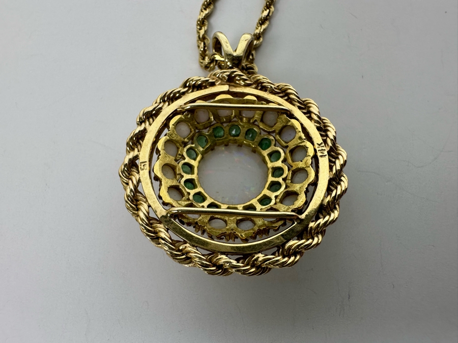 14K Gold Opal & Emerald Pendant With 14K Gold 24' Chain Necklace 16.8g Retails $2,700 [Photo 14]