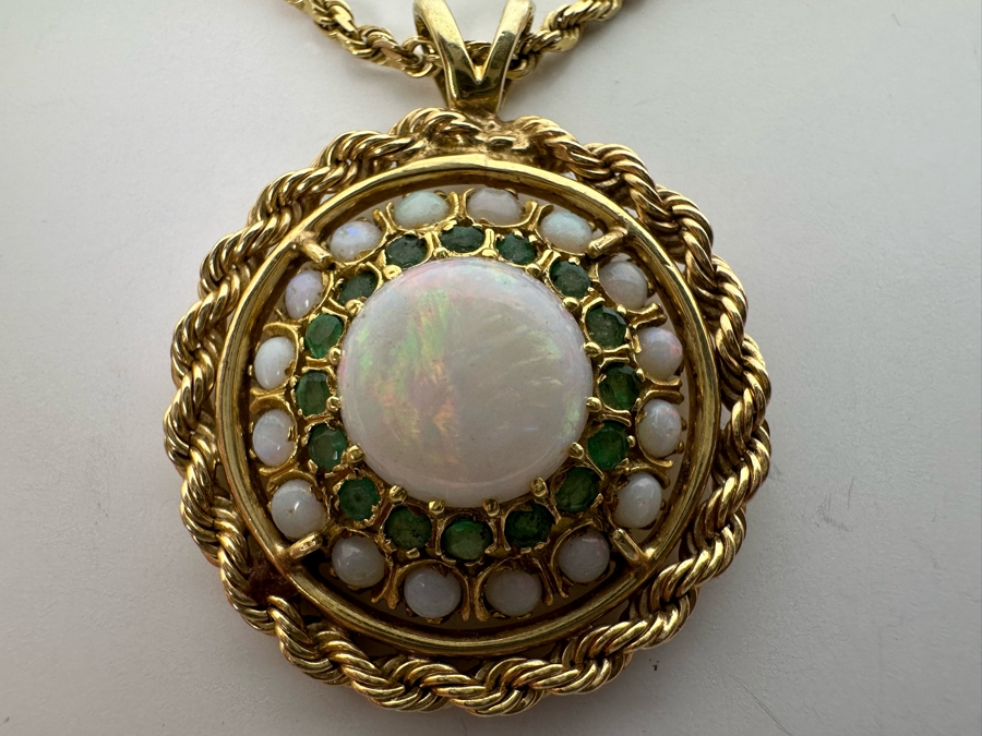 14K Gold Opal & Emerald Pendant With 14K Gold 24' Chain Necklace 16.8g Retails $2,700 [Photo 11]